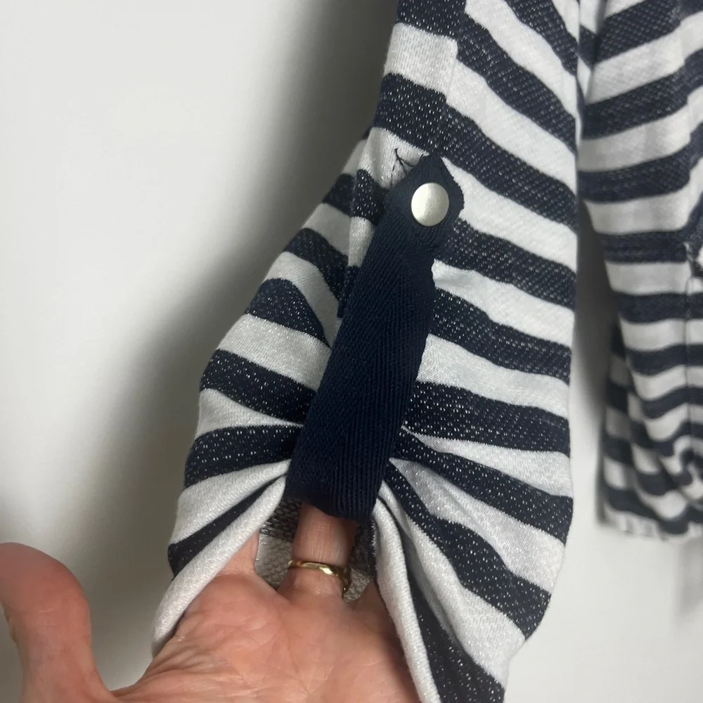 NEW Ruby Rd. Petite White & Navy‎ Nautical Stripe Hooded Open Coverup  Cardigan